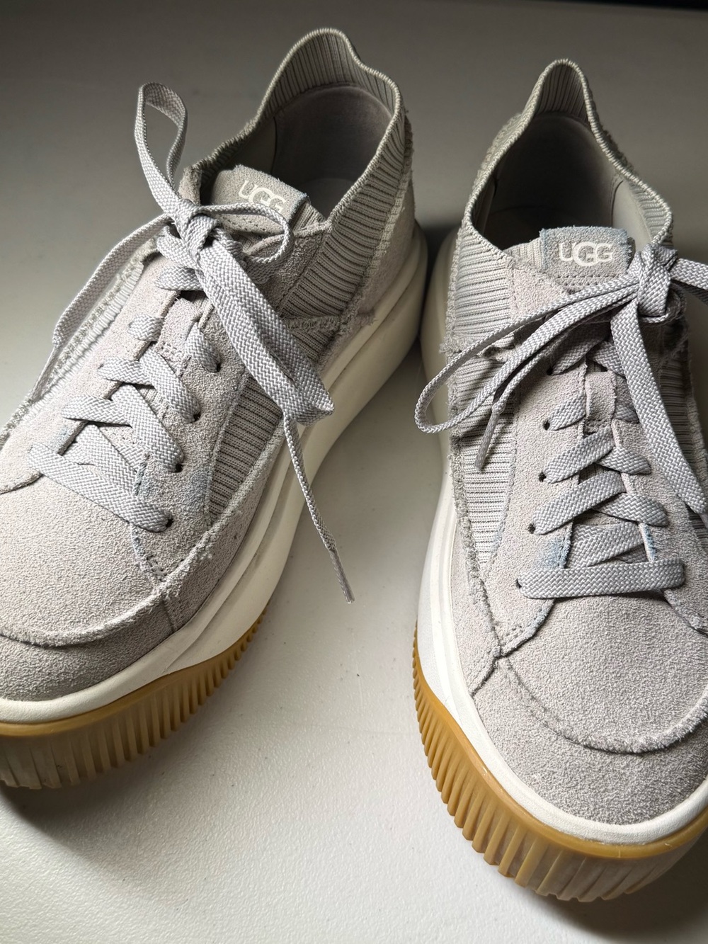 UGG Sz 8 Suede Platform Lace-Up Sneakers - Seal Gray with Gum Sole